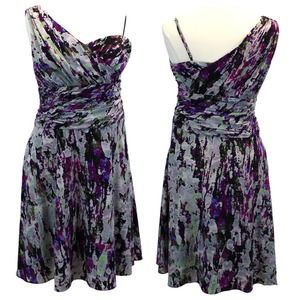 Marc New York Womens 10 Asymmetrical One Shoulder Dress Purple Abstract Ruched